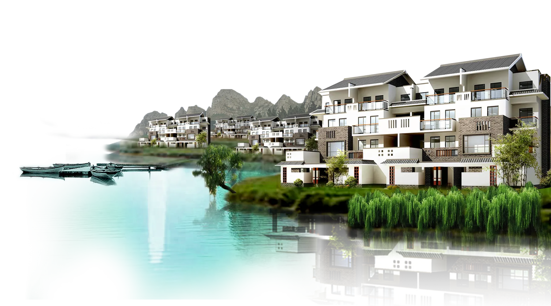 Sea Sky Fundal, Villa beautiful scenery creative town, blue, building, condominium png